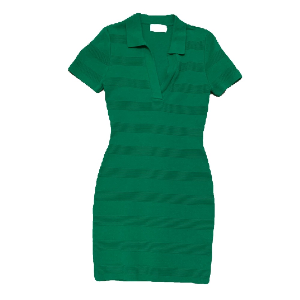 Seven Wonders Mini Kelly Green Collared Bodycon Dress XS